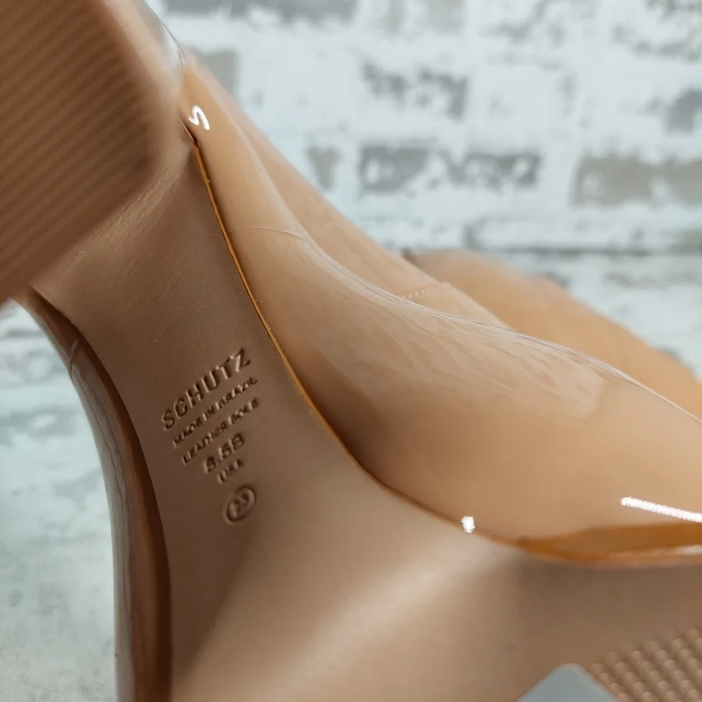 New Schutz Zayne New Pressego Tan Patent Leather Platform Mary Jane Pumps T34